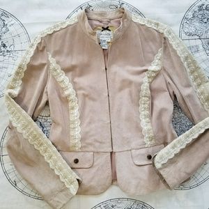 Boho Chic Pastel Pink Leather Lace Jacket M